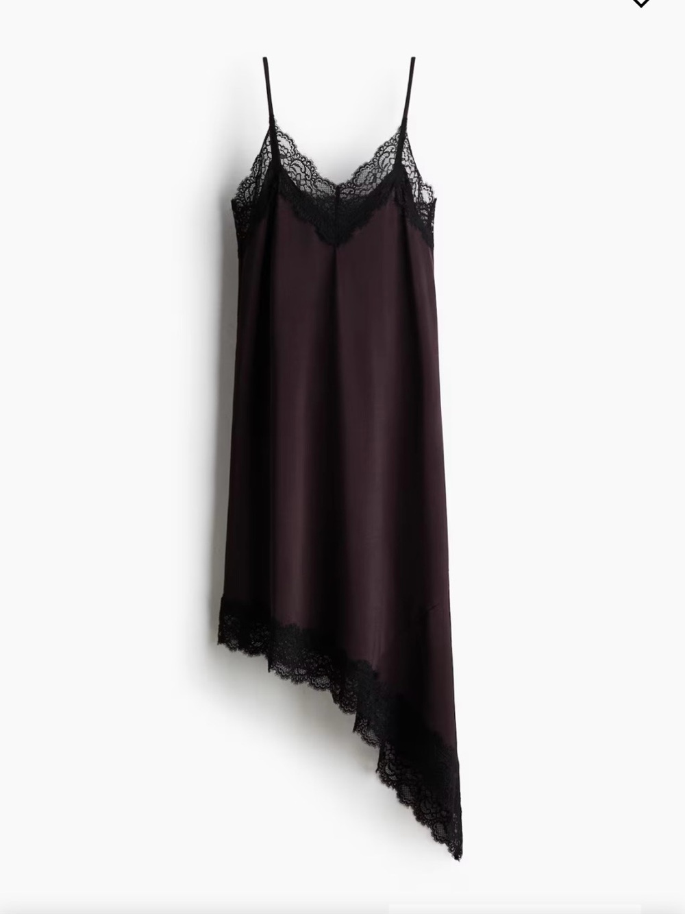 H&M Lace-Trim Satin Slip Dress in brown with Black Lace NWT